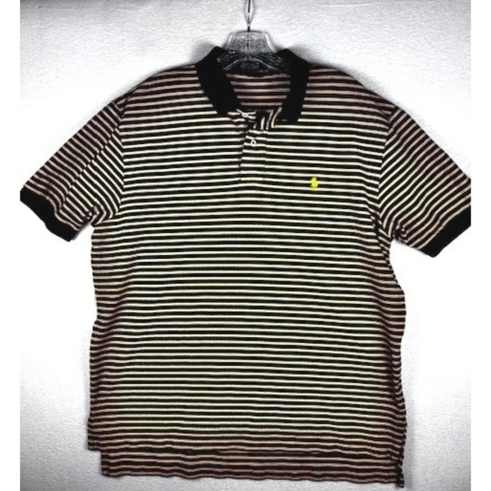 Polo Ralph Lauren Mens XL Stripe Polo Shirt Navy Orange‎ Cotton Pique Short Slv